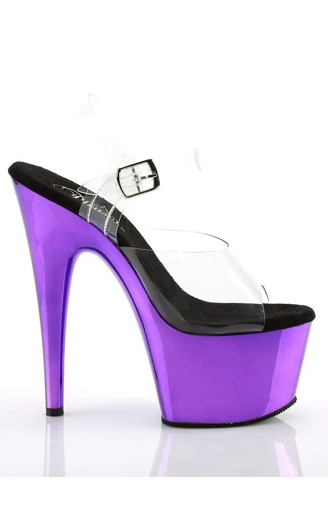 ADORE-708 Clear & Purple Chrome Platform Heels