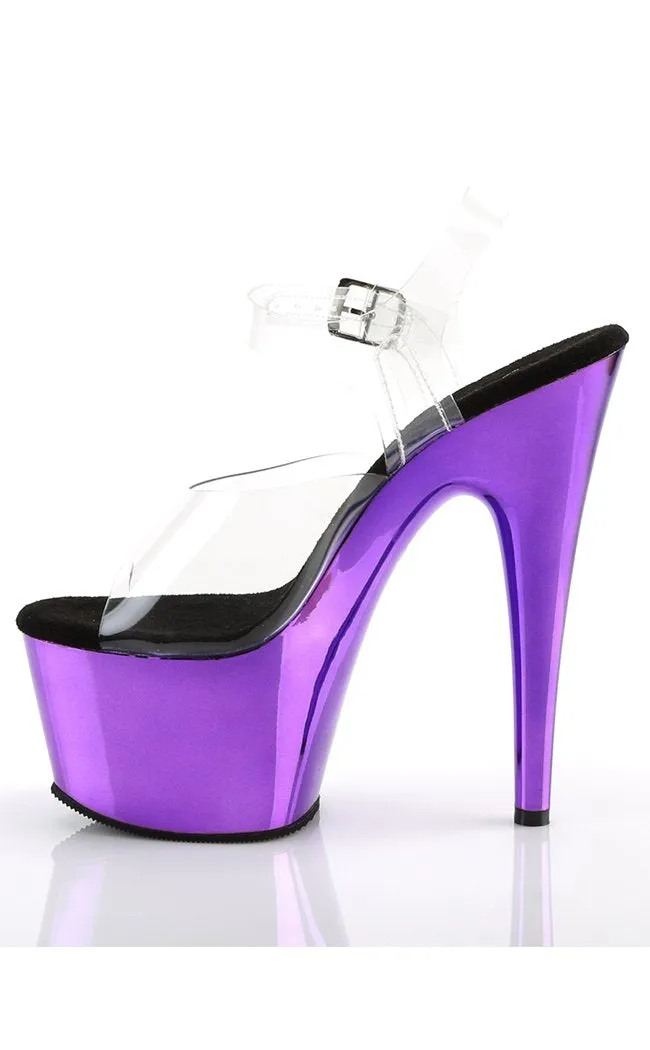 ADORE-708 Clear & Purple Chrome Platform Heels