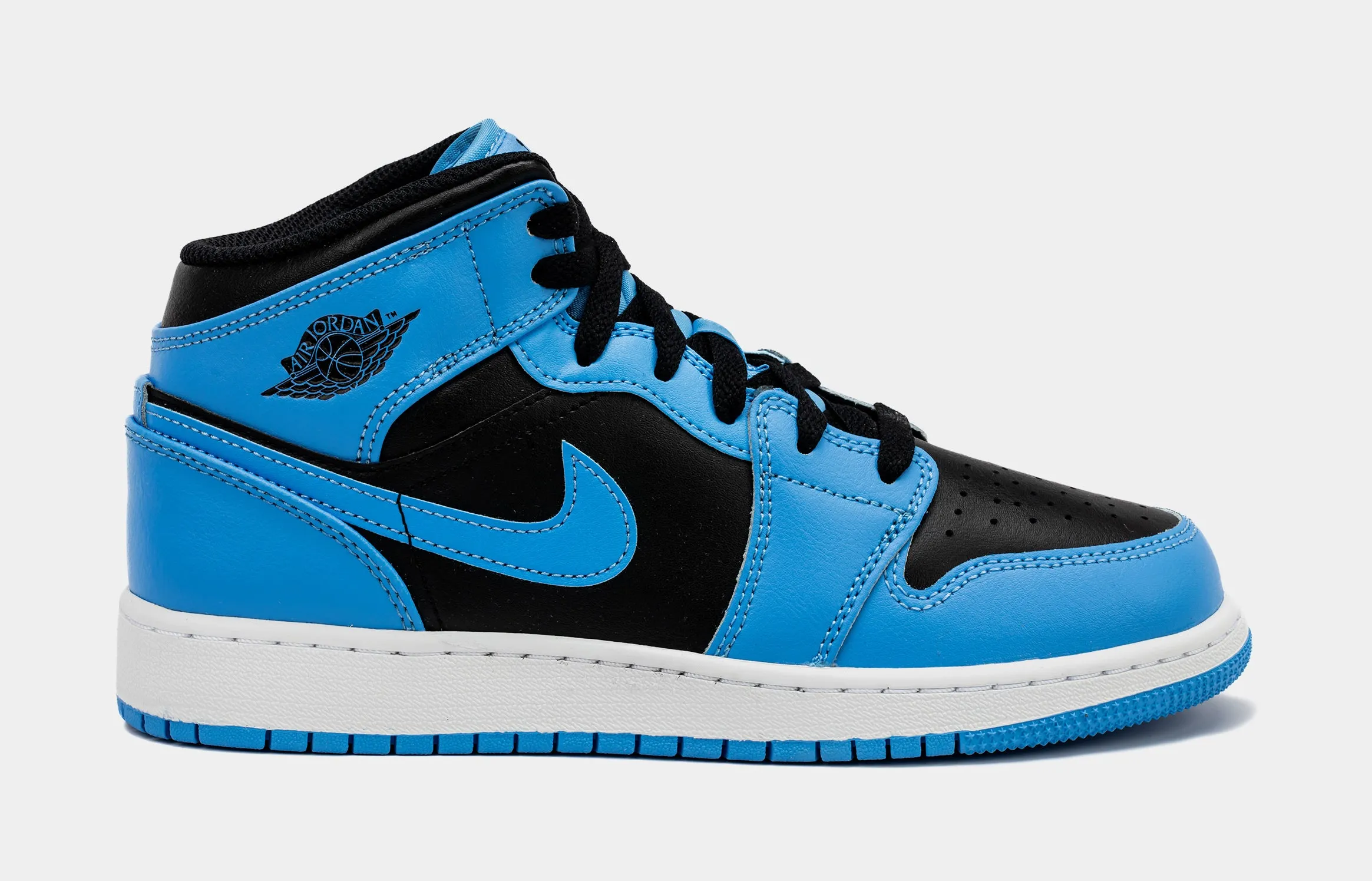 Air Jordan 1 Retro Mid University Blue Grade School Lifestyle Shoes (Black/Blue)