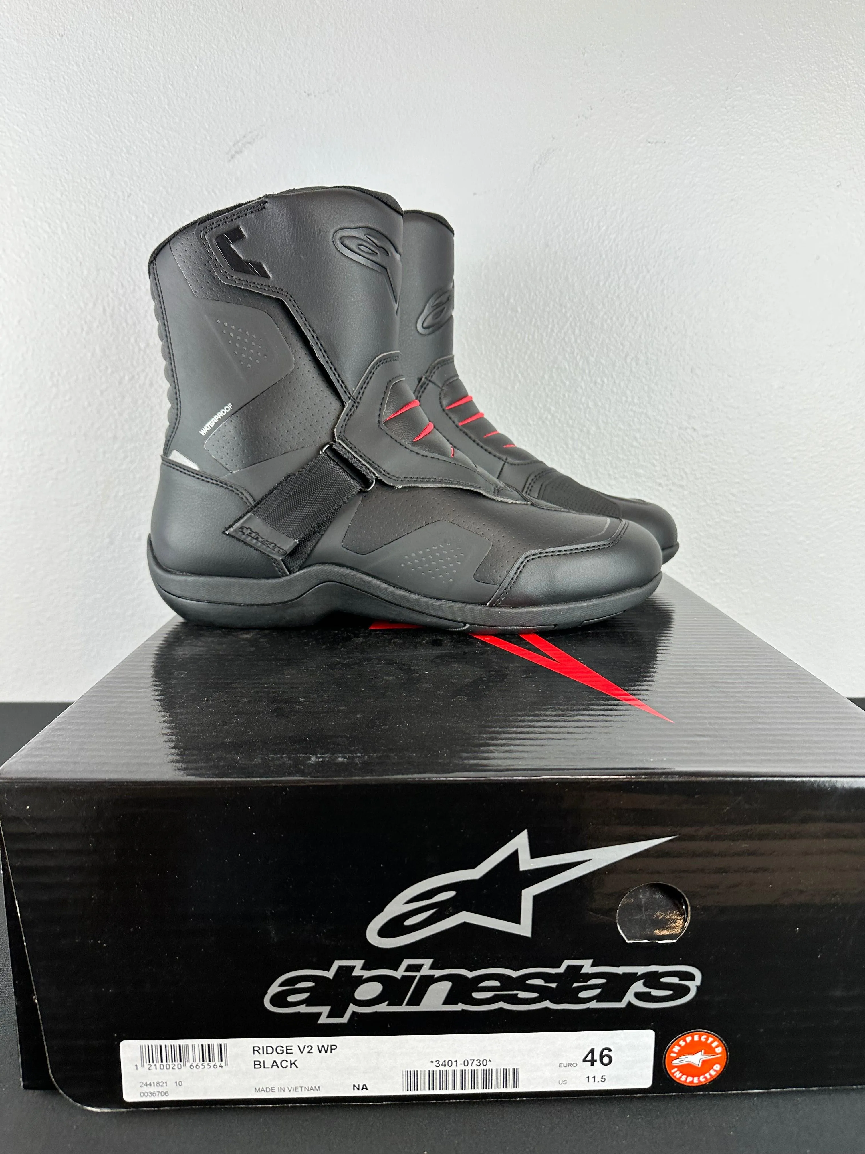 Alpinestars Ridge V2 Waterproof Black Boots - Size 11.5/Euro 46 - USED LIKE NEW