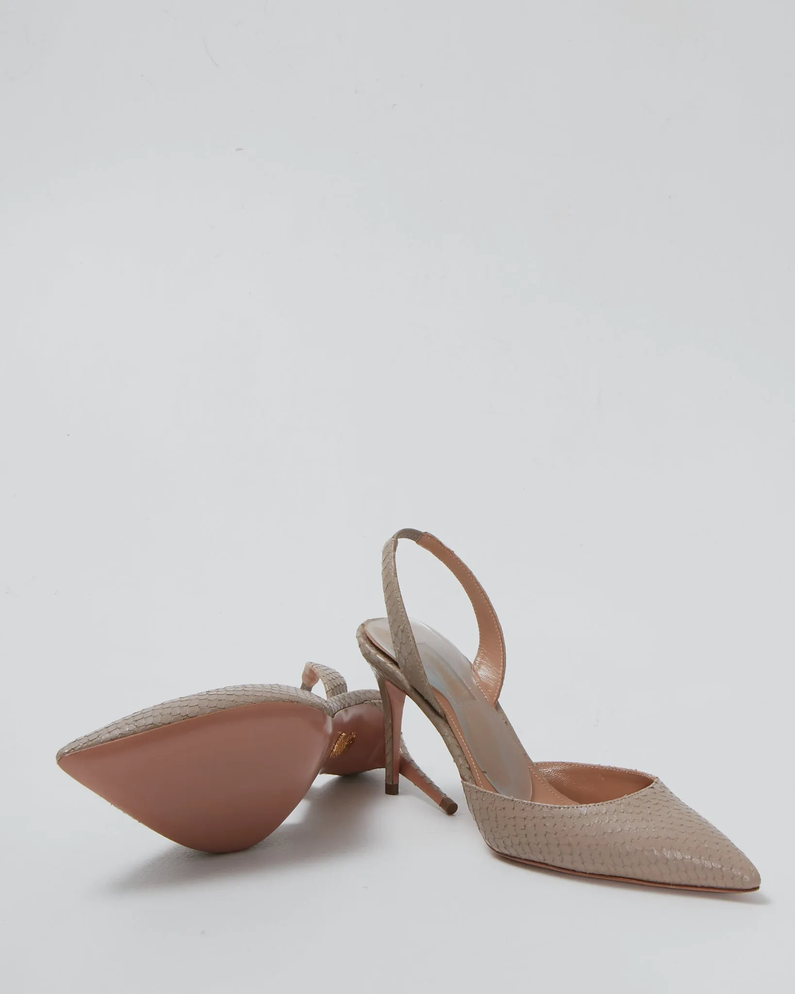 Aquazzura Grey Python Slingback Pointed Toe Pumps - 36.5