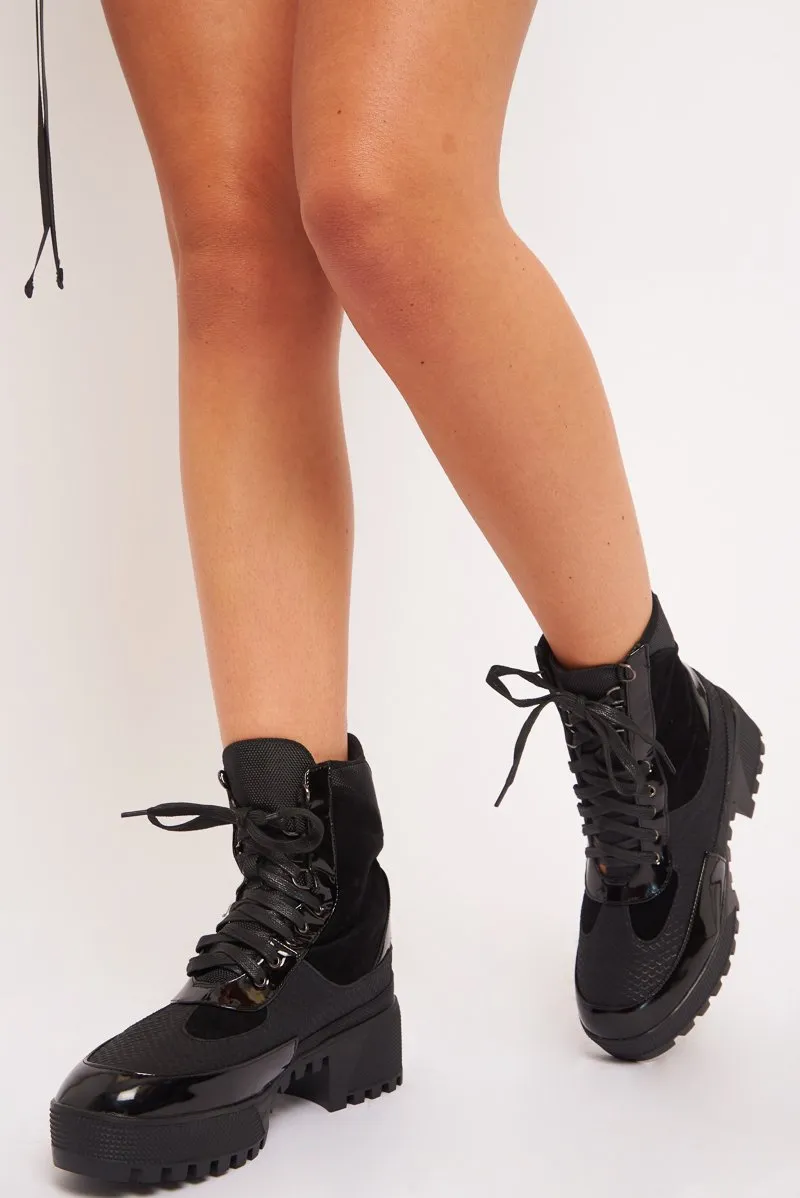 Black Military Style Lace Up Boots - Inari