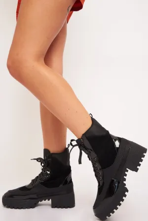 Black Military Style Lace Up Boots - Inari