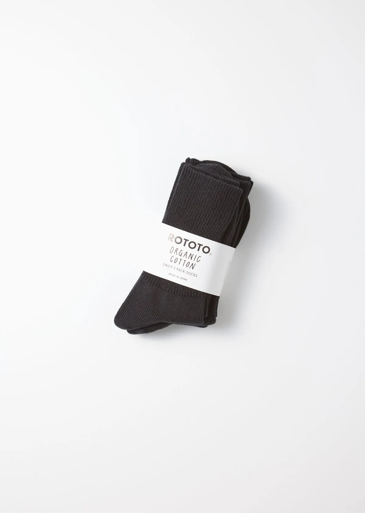 Black Organic Daily 3 Pack Ribbed Crew Socks