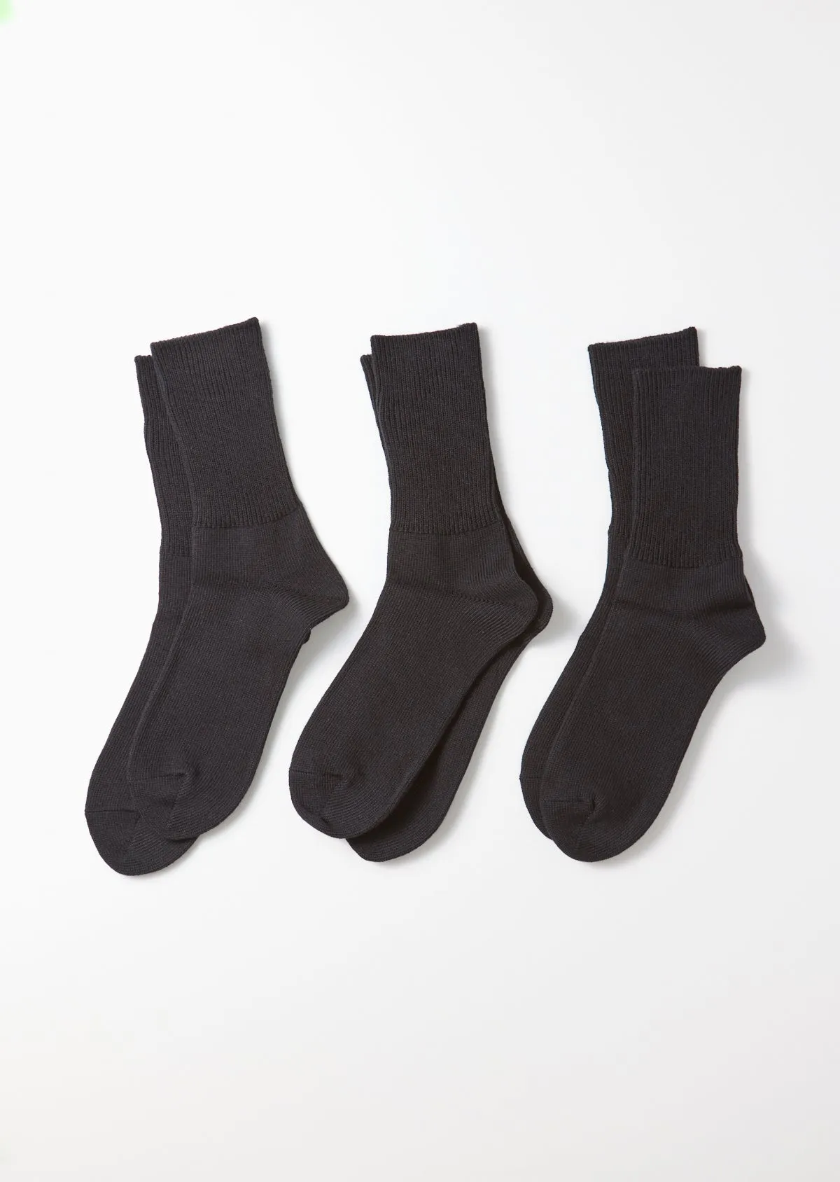 Black Organic Daily 3 Pack Ribbed Crew Socks