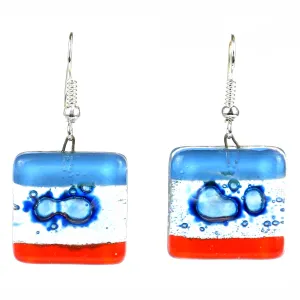 Blue Horizon Square Fused Glass Earrings Tili Glass