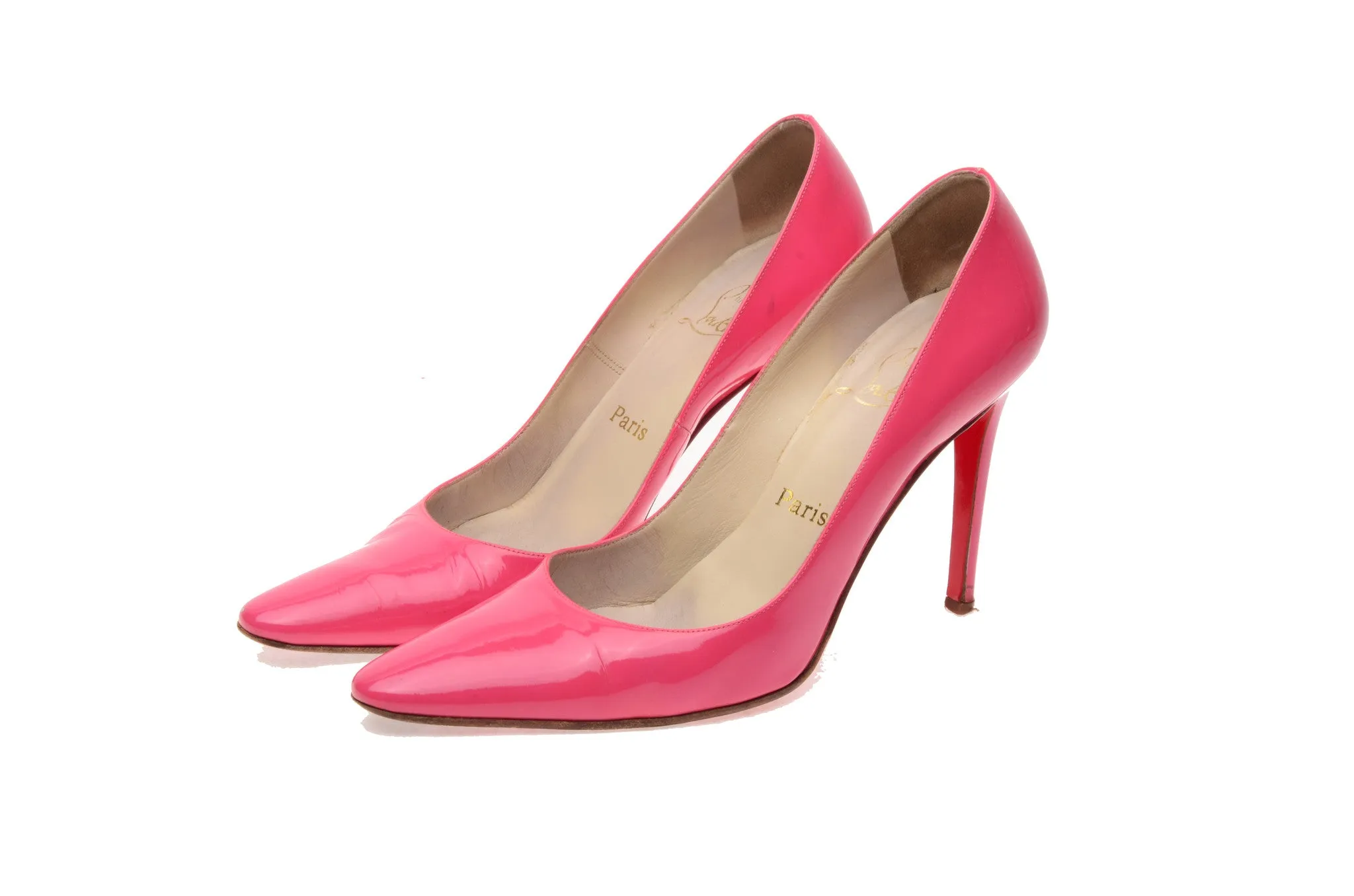 Christian Louboutin - Pink Patent Pointed Toe Heels - IT 38 1/2