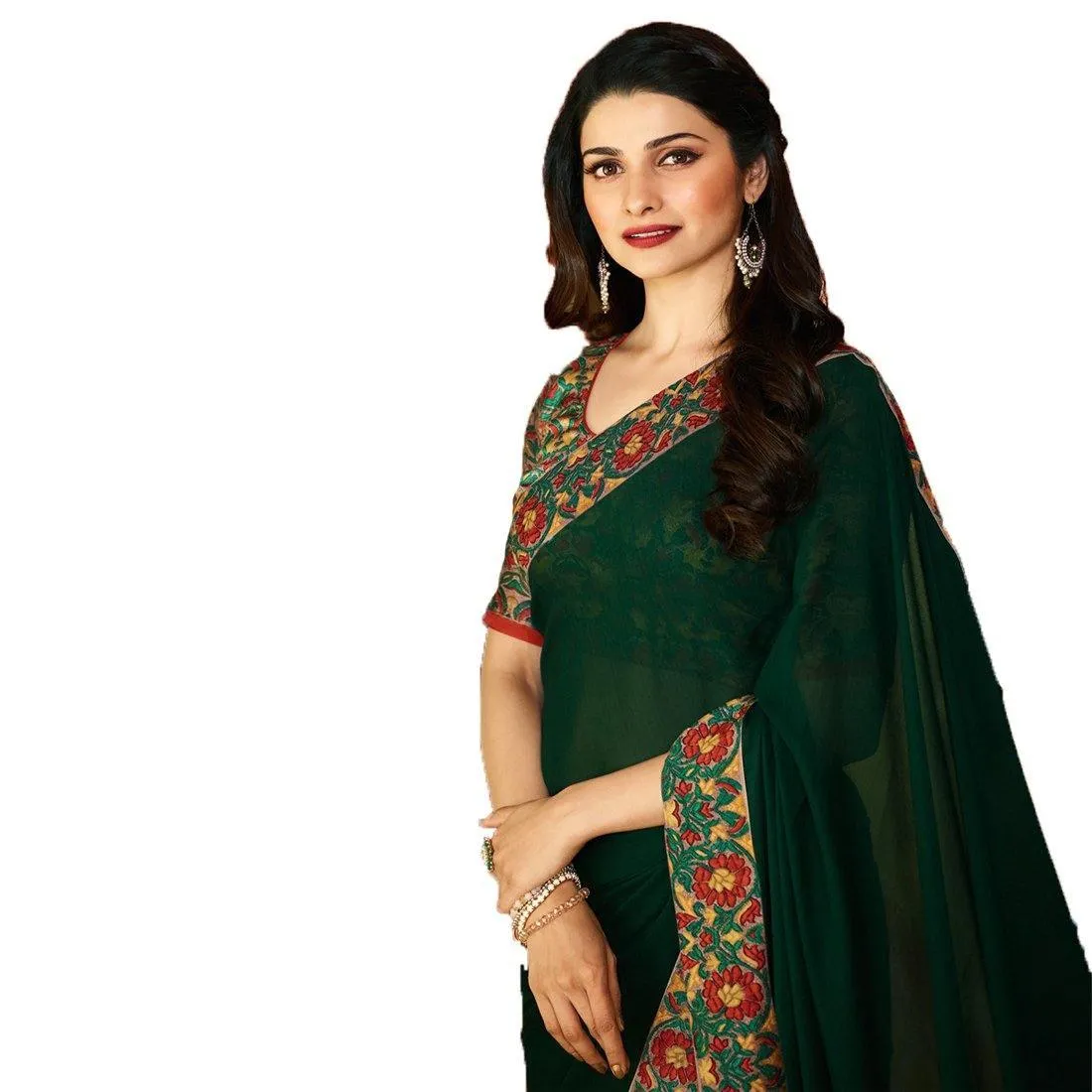 Dazzling Dark Green Colored Designer Georgette Saree