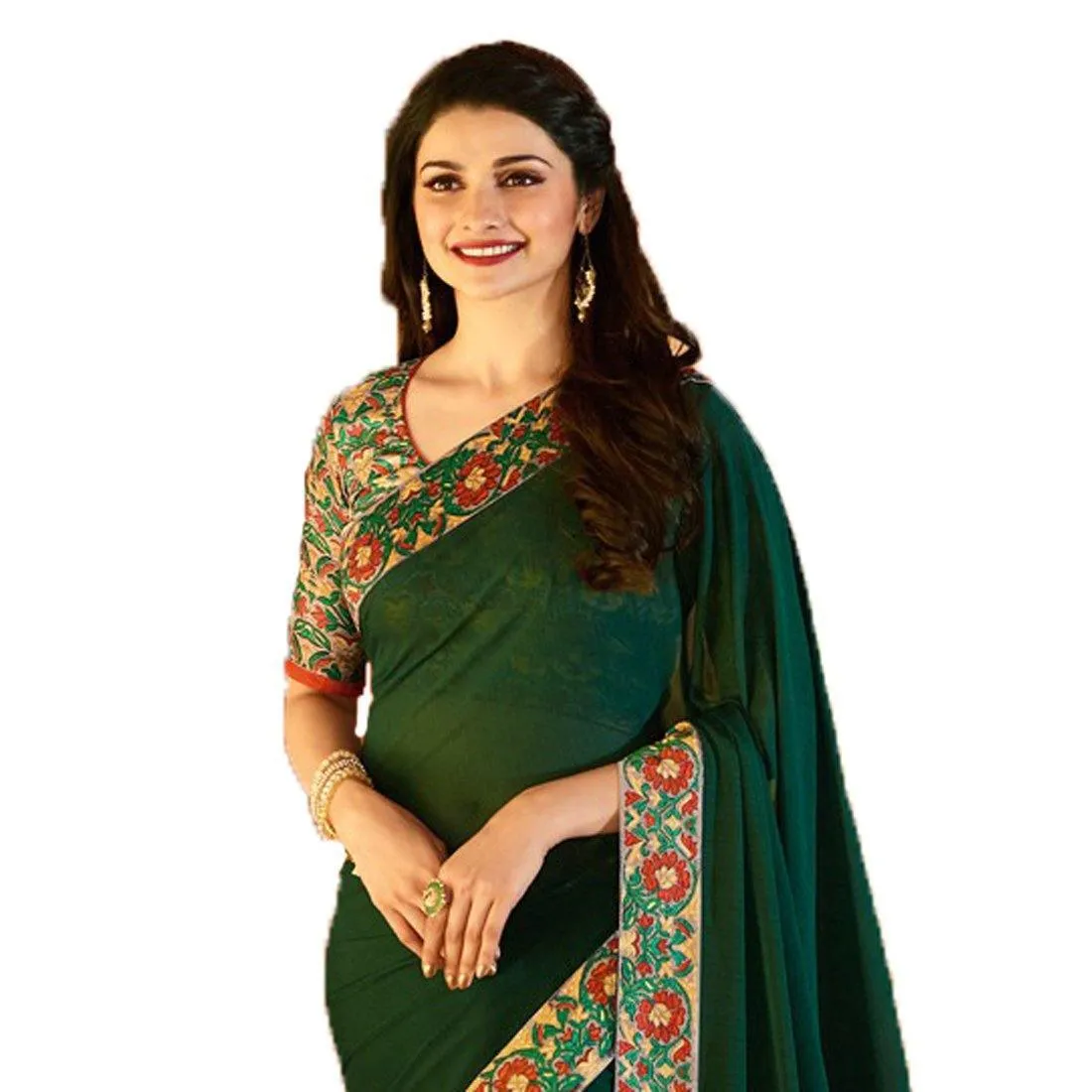 Dazzling Dark Green Colored Designer Georgette Saree