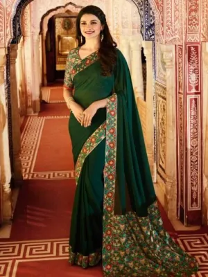 Dazzling Dark Green Colored Designer Georgette Saree