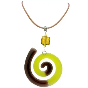 Giant Finite Swirl Glass Pendant Necklace Yellow Tili Glass