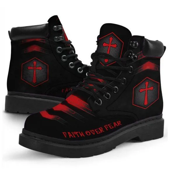 Jesus Faith Over Fear Leather Boots 1 - Christian Shoes For Men And Women