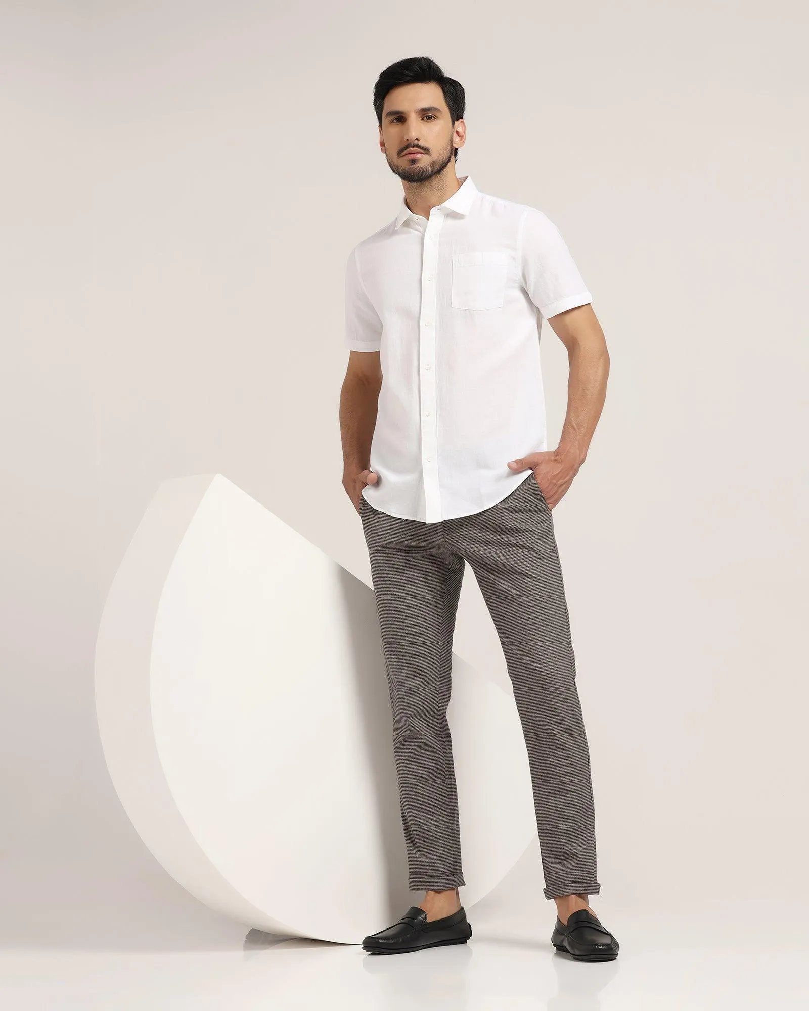 Linen Formal Half Sleeve White Solid Shirt - Lang