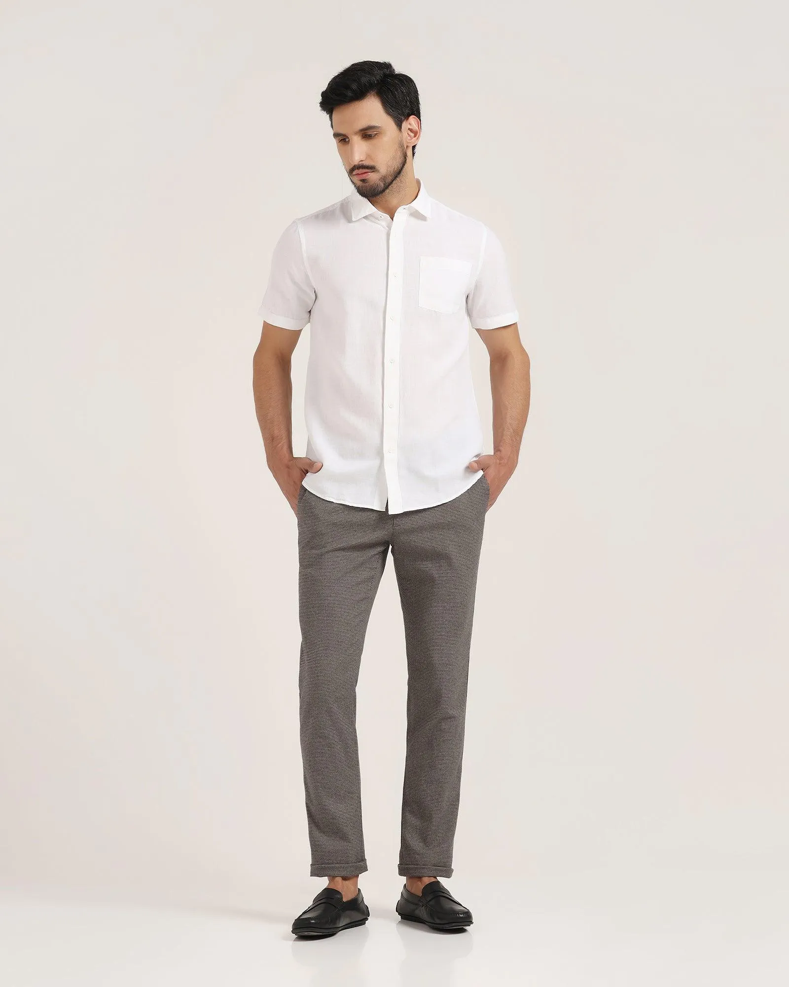 Linen Formal Half Sleeve White Solid Shirt - Lang