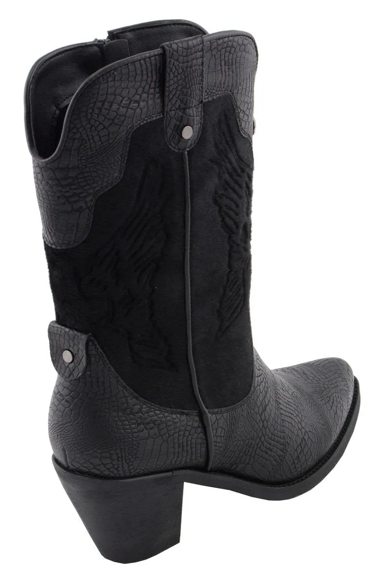 Milwaukee Leather Women's Black Western Style Fashion Boots with Black Snake Print MBL9441