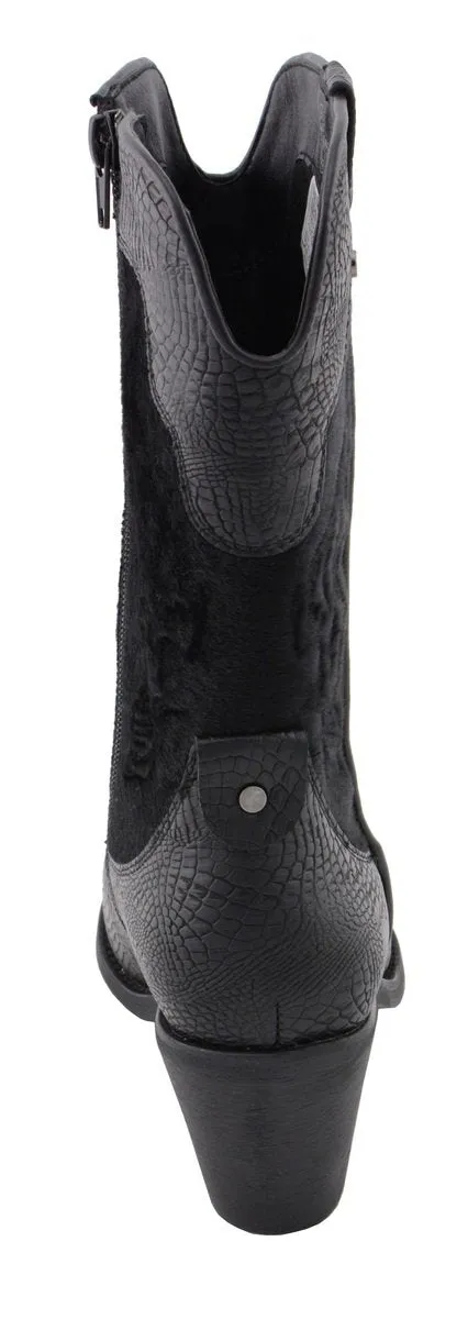 Milwaukee Leather Women's Black Western Style Fashion Boots with Black Snake Print MBL9441