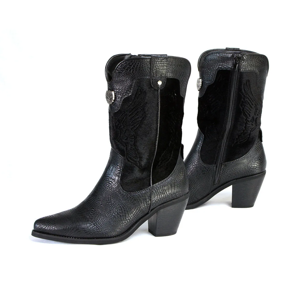 Milwaukee Leather Women's Black Western Style Fashion Boots with Black Snake Print MBL9441