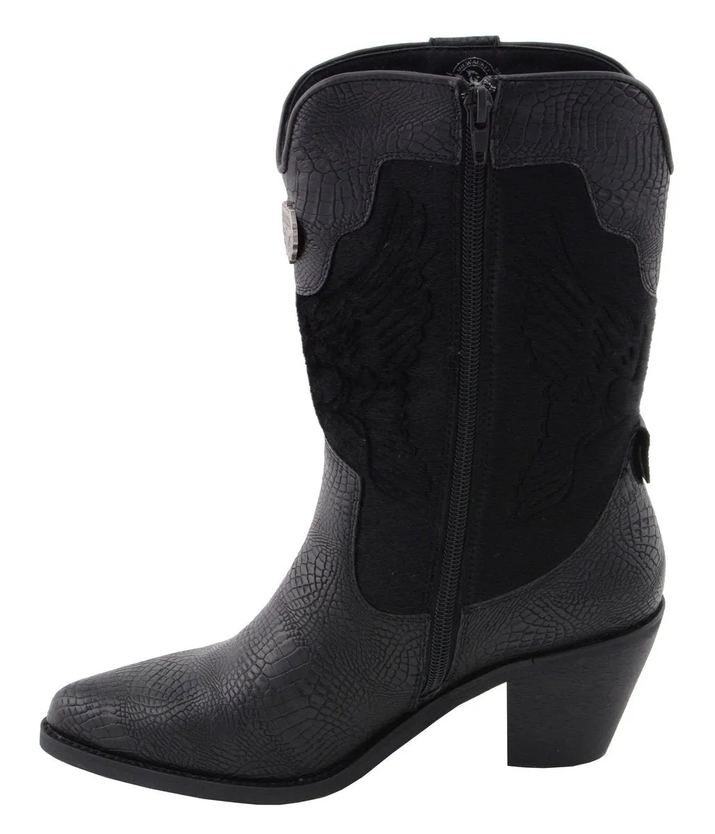 Milwaukee Leather Women's Black Western Style Fashion Boots with Black Snake Print MBL9441