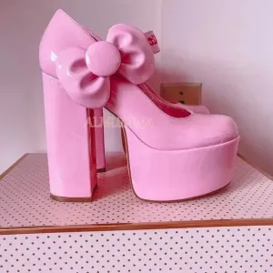 Pink Round Toe Platform Pumps