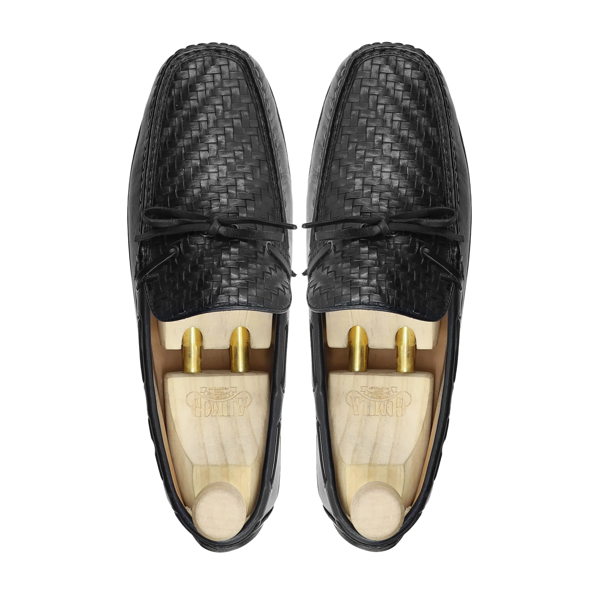 Pyrite - Men's Black Hand Woven Calf Leather Driver Shoe