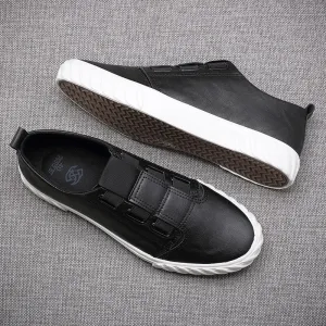 Spring Autumn Men's Vulcanize Shoes Elastic Band Lazy Simple Joker Loafers Korean Fashion Black Pu Leather Male Casual Shoes