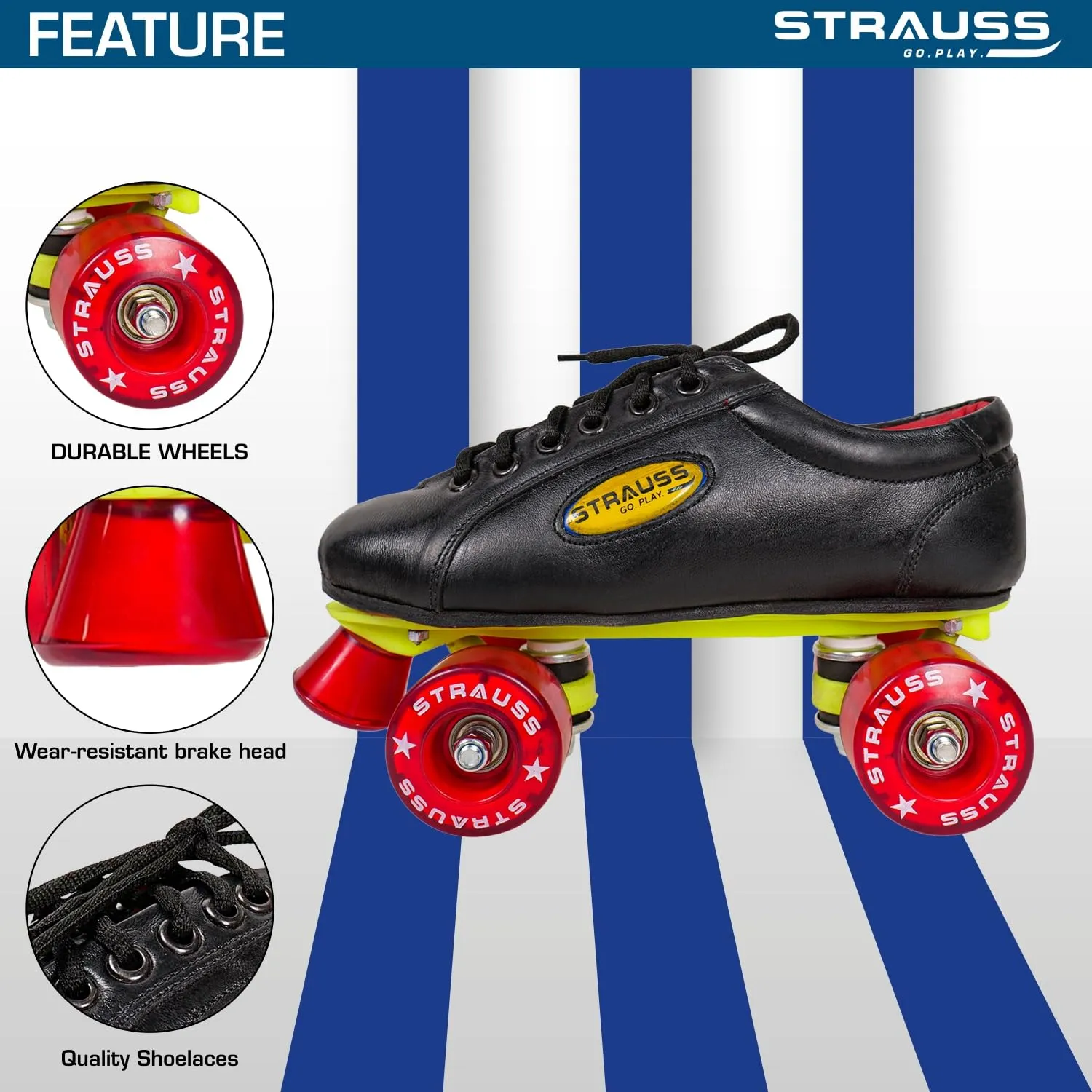 STRAUSS Gripper Skating Shoes | Fixed Body Roller Skates | Shoe Skate with PVC Wheel |Ideal for Boys, Girls and Kids |Suitable for All Skill Level | Ideal for Junior (13-14 Years) Size-6, (Red/Black)