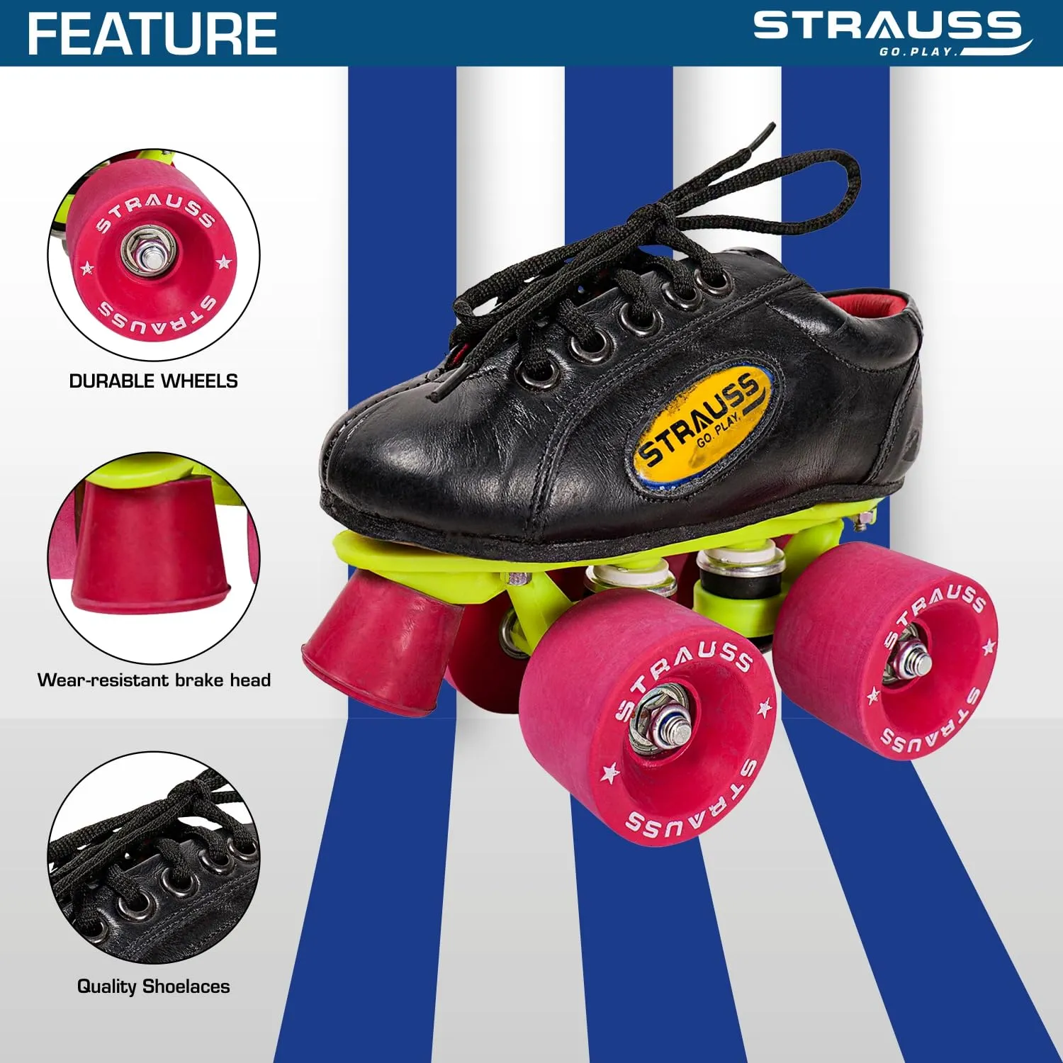 STRAUSS Gripper Skating Shoes | Fixed Body Roller Skates | Shoe Skate with Rubber Wheel |Ideal for Boys, Girls and Kids |Suitable for All Skill Level | Ideal for Kids (5-6 Years),Size-11, (Red/Black)