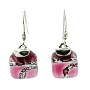 Strawberry Highway Mini Glass Square Earrings with Sterling Silver