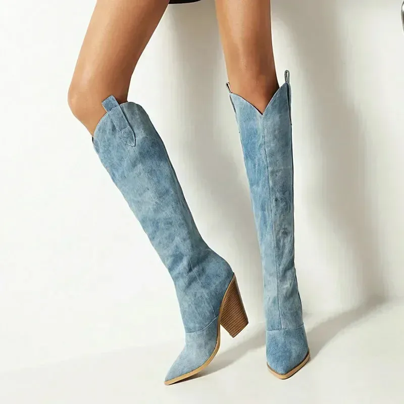 Toby Knee High Denim Boots