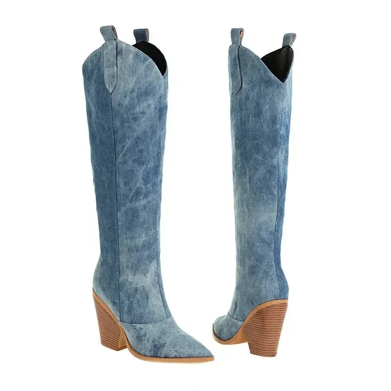 Toby Knee High Denim Boots