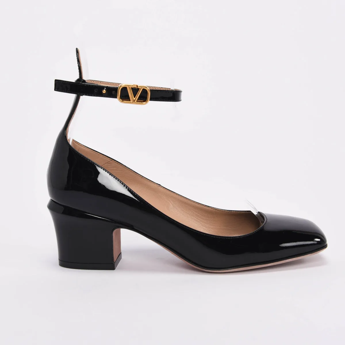 Valentino Black Patent Tan-Go Square Pumps 35.5