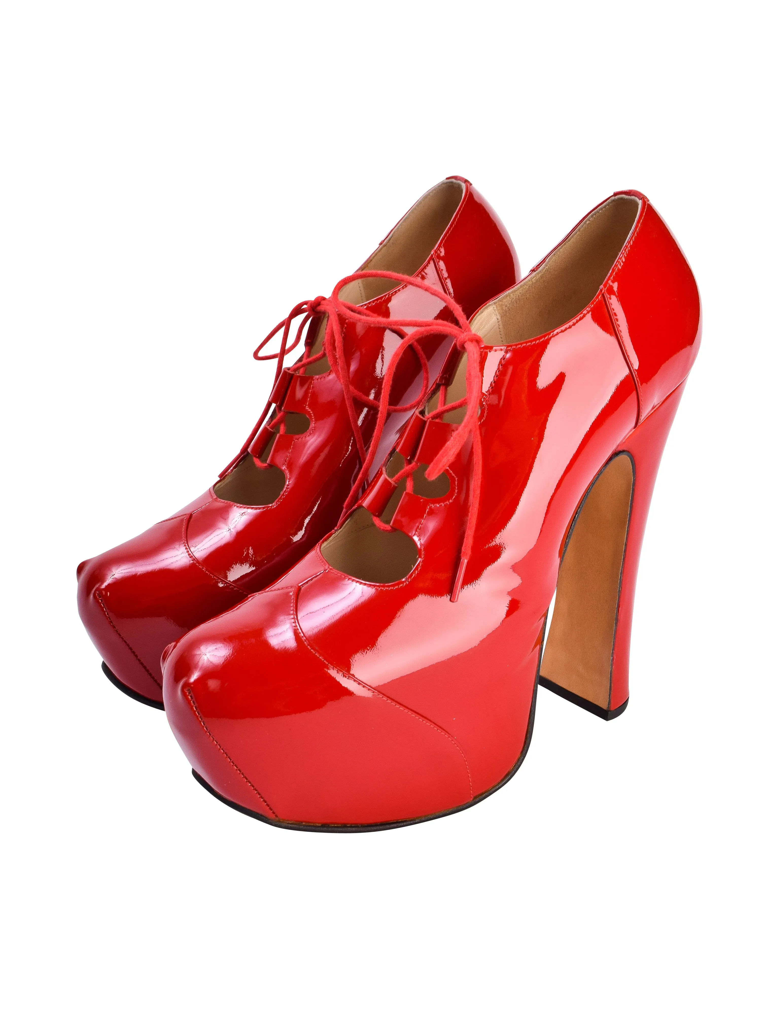 Vivienne Westwood Vintage AW 1993 Iconic 'Anglomania' Collection Red Patent Elevated Ghillie Heels