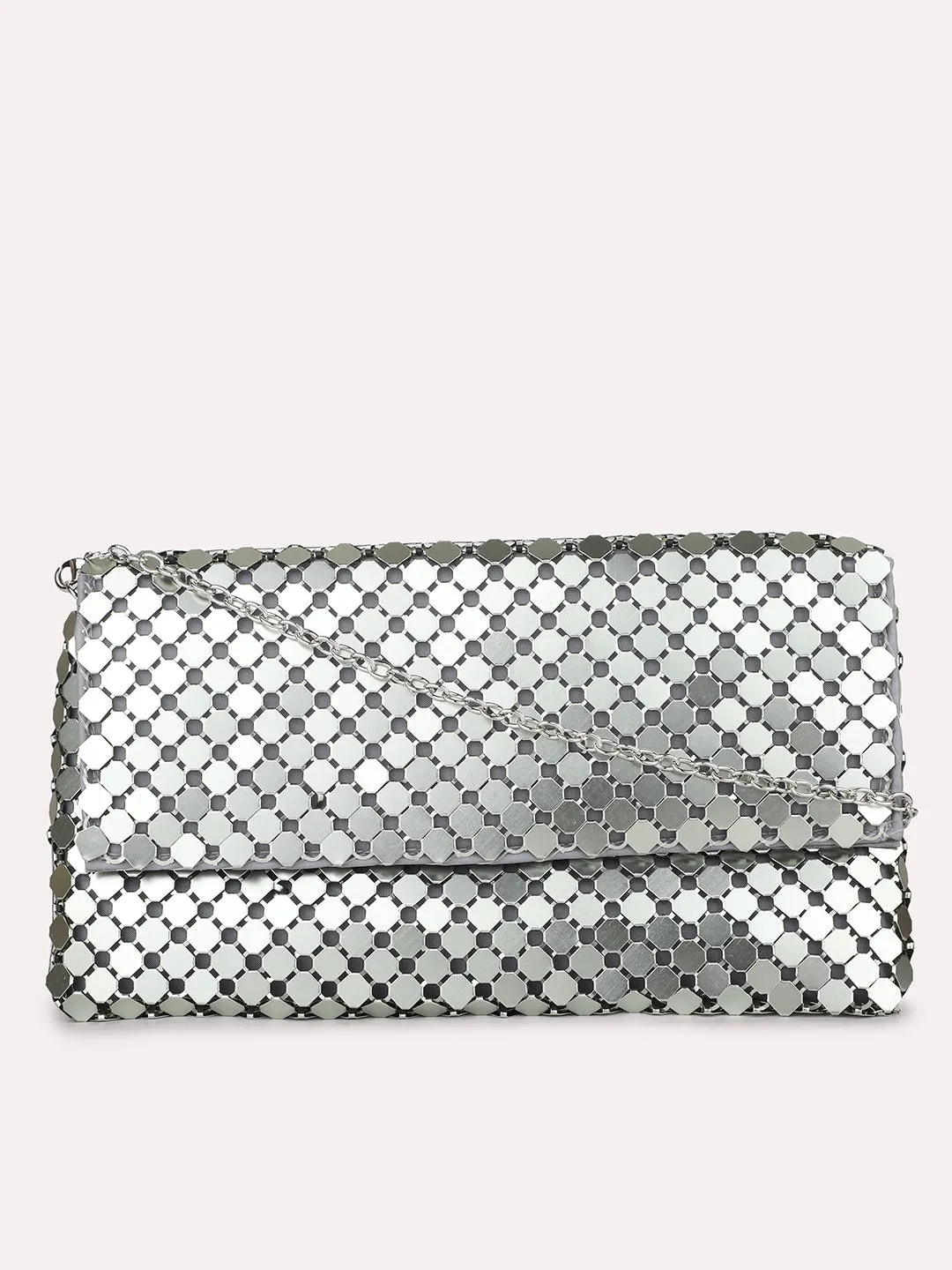 Women Green Dual Toned Embellished Foldover Clutch